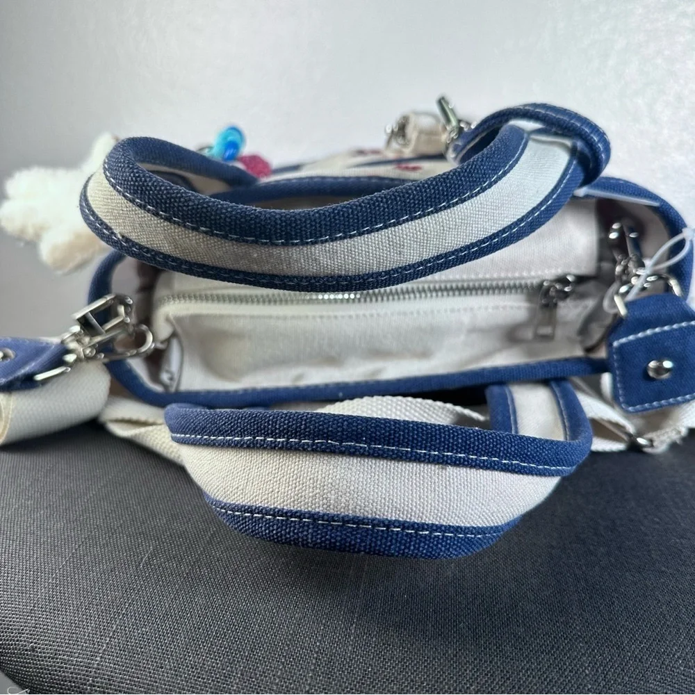 Madden Girl Mini Tote Mushroom Navy Blue Teddy Bear Jeweled Keychains - Picture 5 of 7